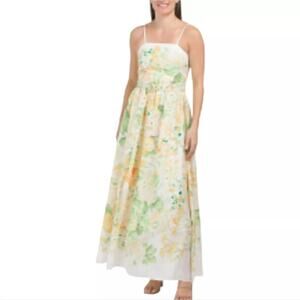 NWT Dalia MacPhee Yellow and Green Floral Maxi Fit n Flare Sundress Women's‎ L